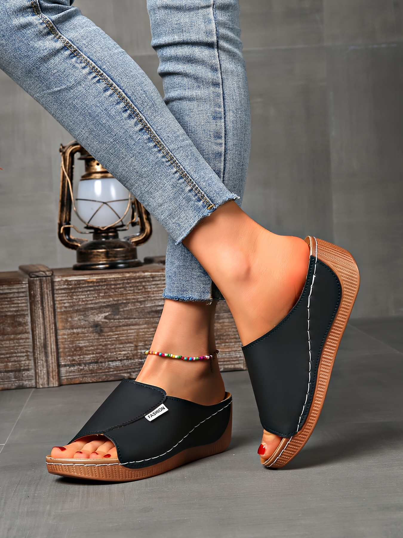   womens light blue slide sandals comfortable arch support breathable open toe design with soft rubber sole casual   heel slip on shoes for casual attire   cover upper Product details 4