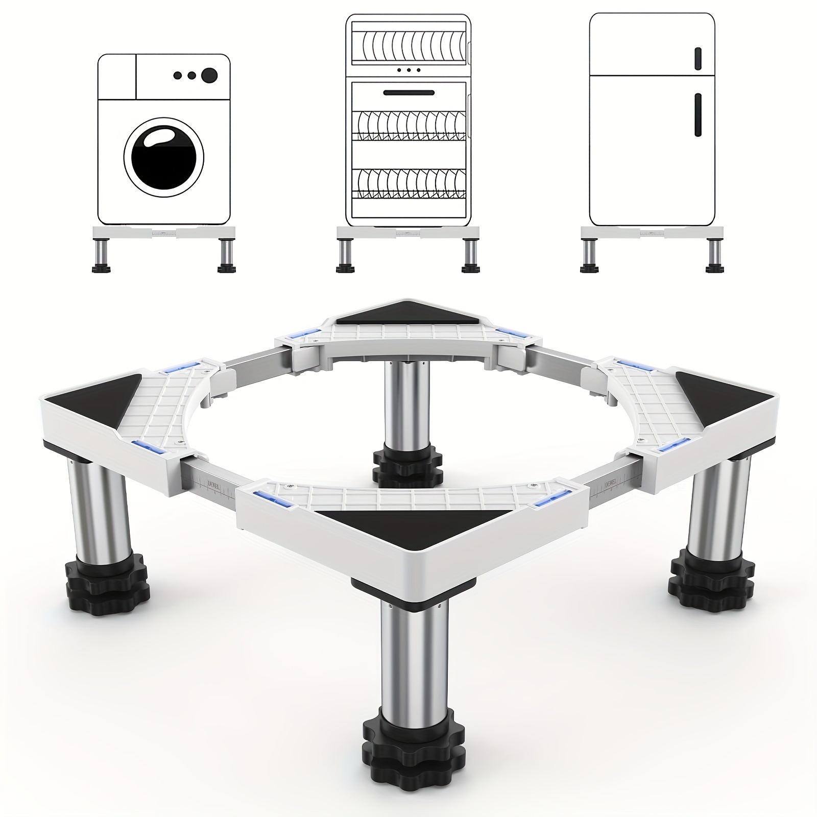 TEMU Base soporte DEWEL para lavadora y mini nevera con capacidad de carga de 200 kg, base para lavadoras, secadoras y neveras, ancho 44.8-65 cm,