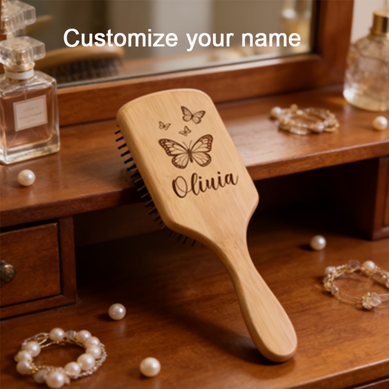 TEMU Customized Personalized Air Cushion Comb - Engraved With A Name, With Attractive Patterns - Portable, Anti-static For Winter, Rounded Tooth