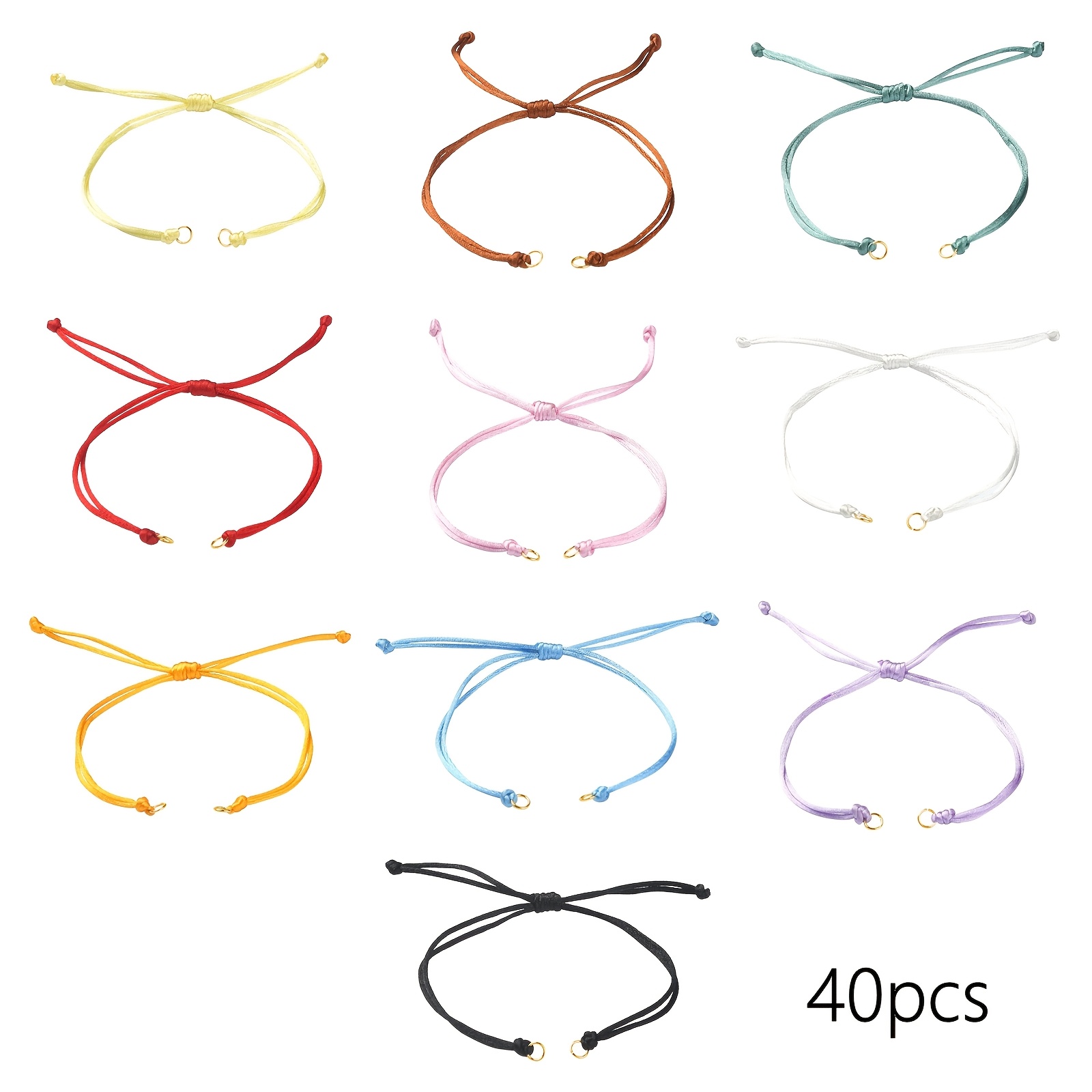TEMU 40 piezas de eslabones ajustables de pulsera de nailon trenzado en 10 colores, con anillas abiertas de acero inoxidable 304, para dijes de