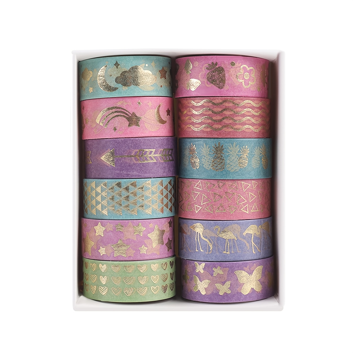 TEMU 12-roll Warm Style Washi Tape, Animal, Fruit, And Star Decorative Tape For Envelopes, Cards, And Stationery Decoration