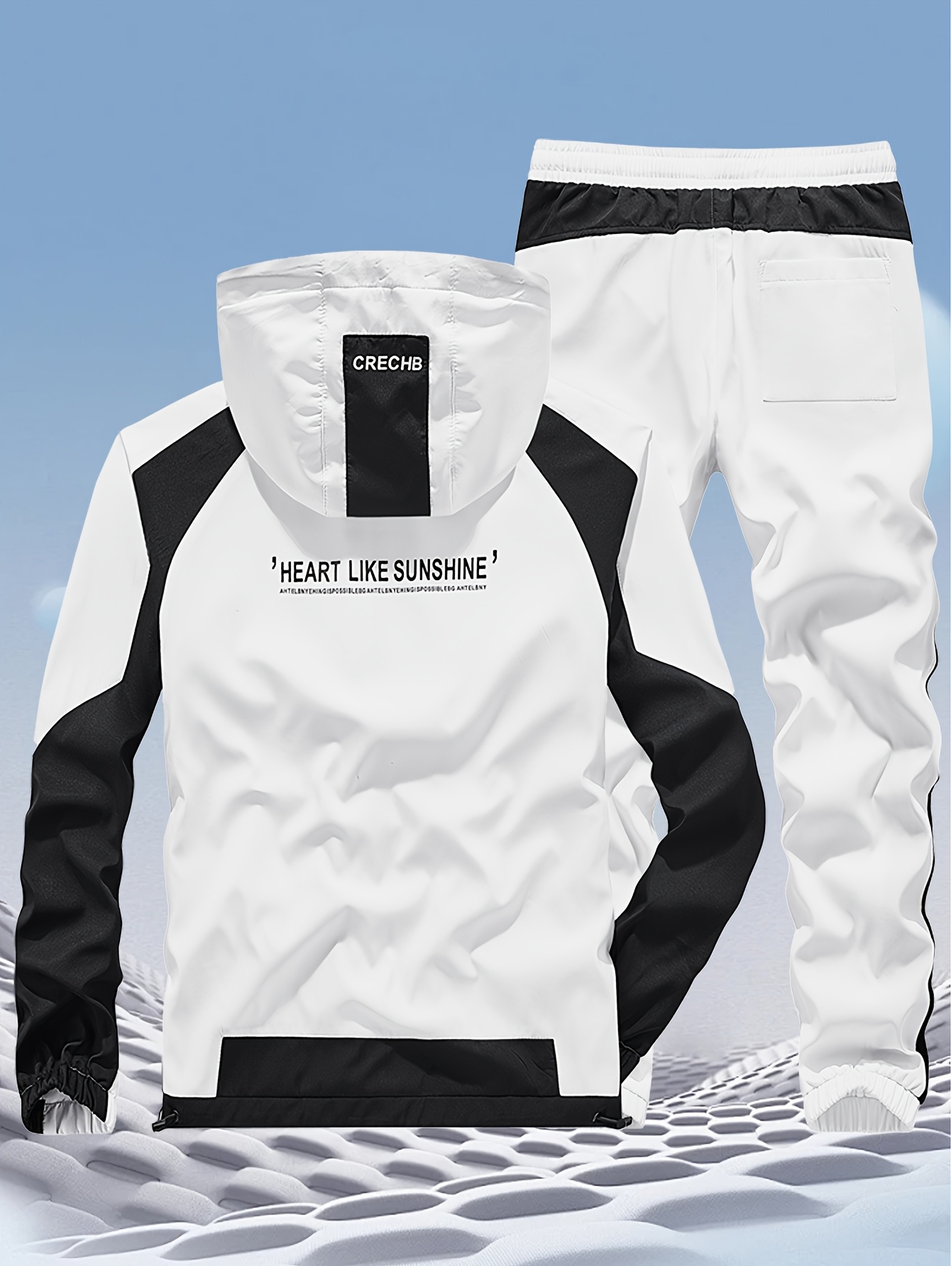 mens spring autumn casual sportswear set fashionable hooded zip up windproof jacket with zippered pockets   with jogger pants suitable for outdoor activities and casual wear