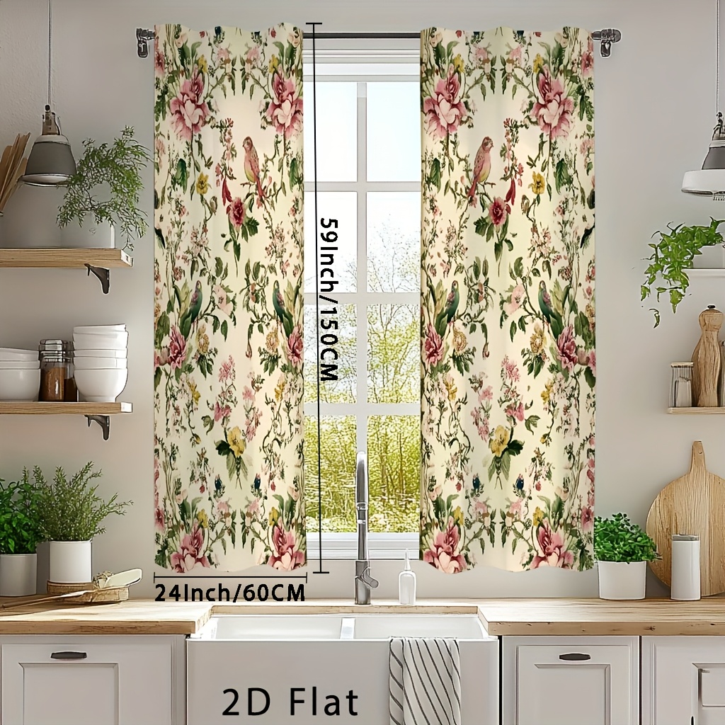 TEMU 2pcs, Elegant Vintage Floral Pattern Curtain, Window Curtains Bedroom, Fun Curtains, Drapes, Opaque Curtains, Patio Door Curtains,