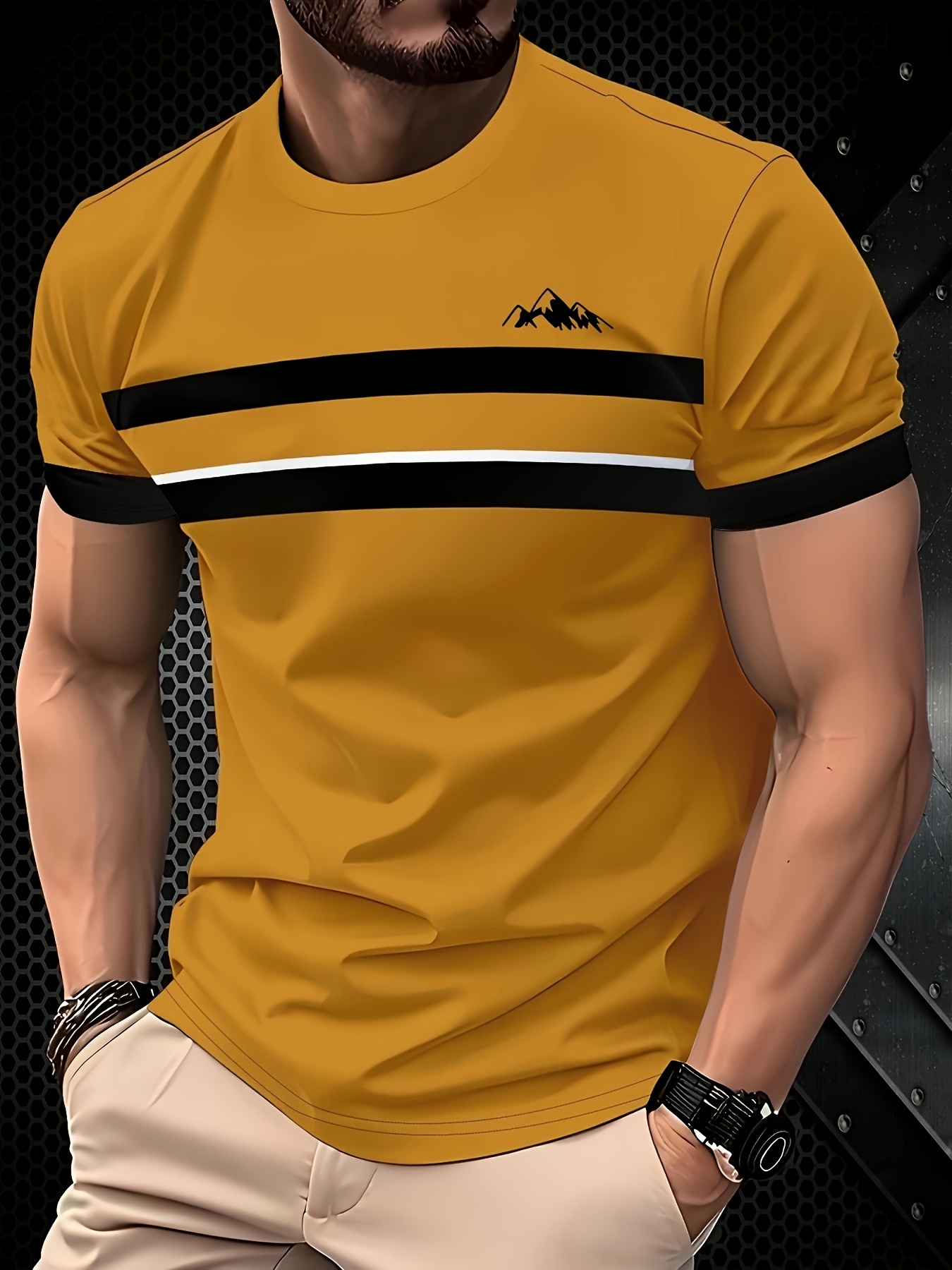 Ensemble de 5 T-shirts à manches courtes pour hommes, imprimé rayé, élégants et décontractés, T-shirts d'été à col rond, couleurs dégradées, séchage rapide et respirants