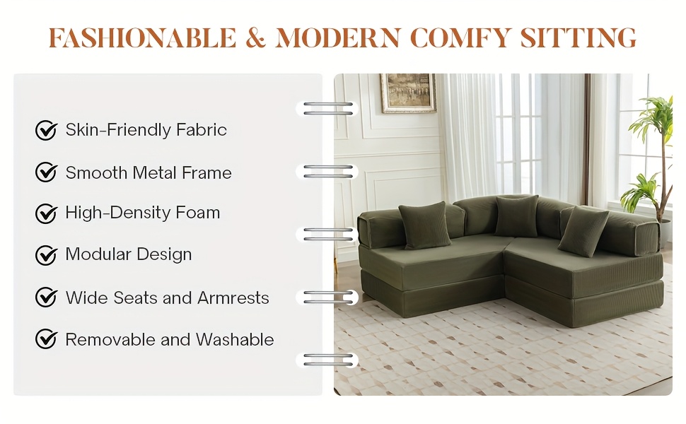 KERDOM Chenille Oversized Sleeper Sofa Couch, 170 Inches Extra Long Convertible 3-4 Person Pull-Out Sofa Bed, Sectional Convertible Corner Sofa, Combination Spliced Block Sofa Side Table