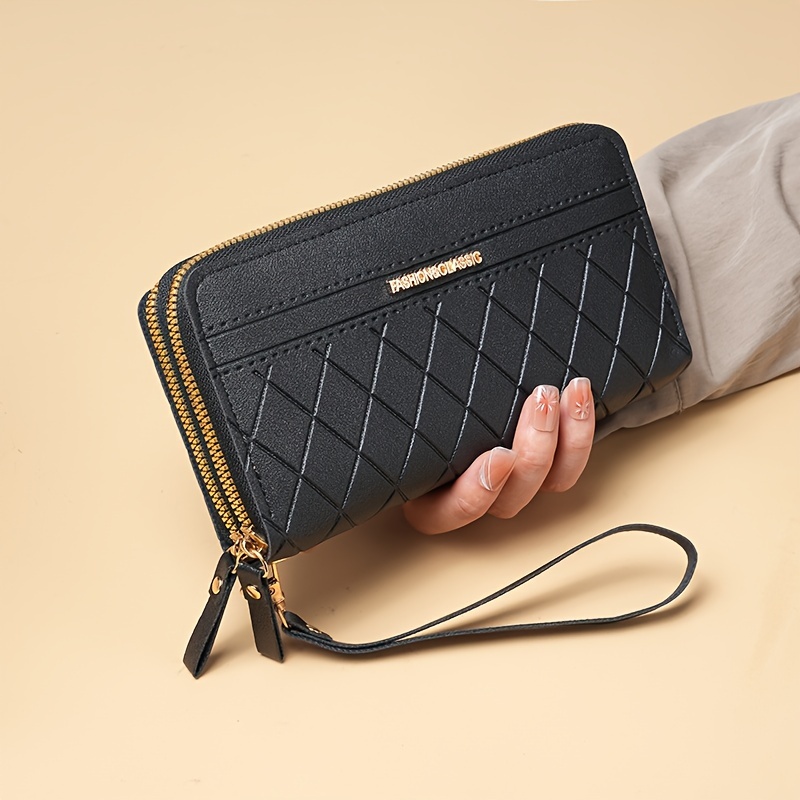 

Double Layer Zipper Long Wallet, Fashion Clutch Bag, Women Wristlet Coin Purse, Mobile Phone Bag With Multi Card Slots
