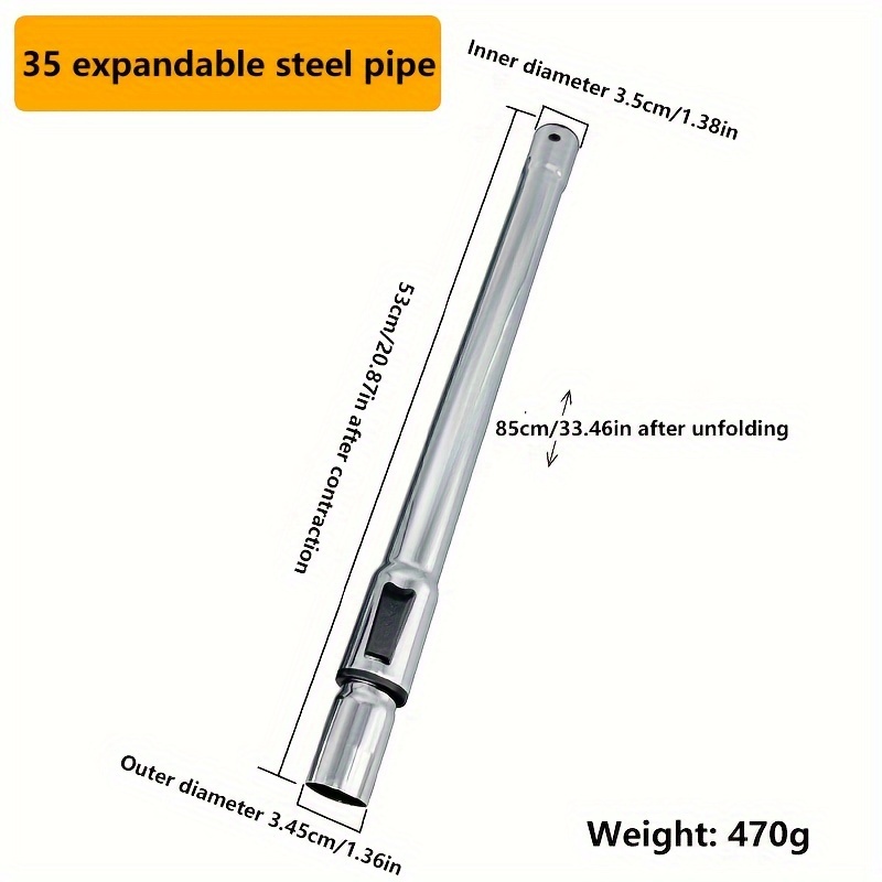 Image of Vacuum Cleaner Hose Vacuum Cleaner Additions Metal Telescopic Tube Extended Straight Tube Extension Tube Household Inner Diameter 32cm/1.26in, 35cm/1.38in