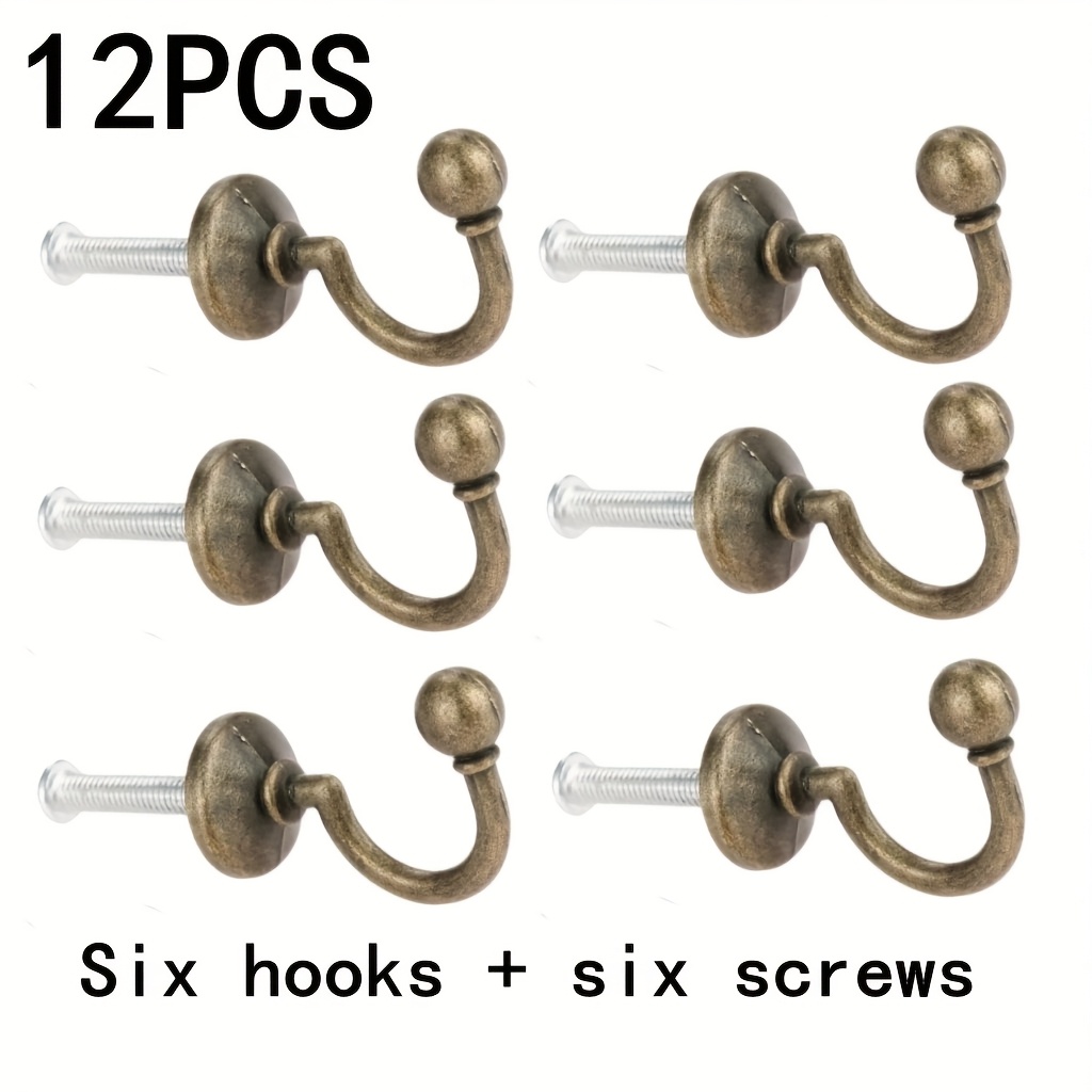 12pcs Bronze Wall Hooks - , Alloy Coat Hangers For Coats, Hats, And Robes - Includes Screws, 32x23mm