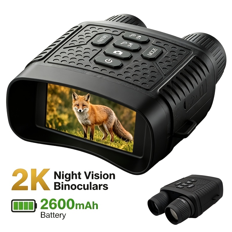 TEMU Lunettes 2K / Jumelles avec écran IPS 4", batterie rechargeable 2600mAh, zoom 10X et vidéo & photo 36MP, portée de 100m. jusqu'à 128GB, idéal
