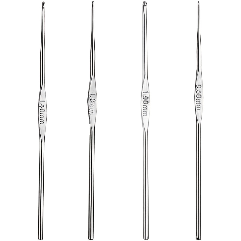 TEMU Ganchillo de metal, 4 agujas de tejer de acero inoxidable, modelos 0.6mm, 1.0mm, 1.4mm, 1.9mm, juego de ganchillos para principiantes o