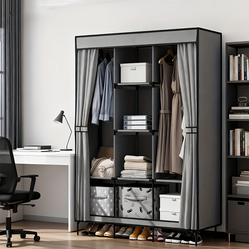 portable freestanding wardrobe closet organizer suitable for clothes multifunctional clothing rack with dustproof cover sturdy frame space saving storage for small apartments dorms travel modern portable closets