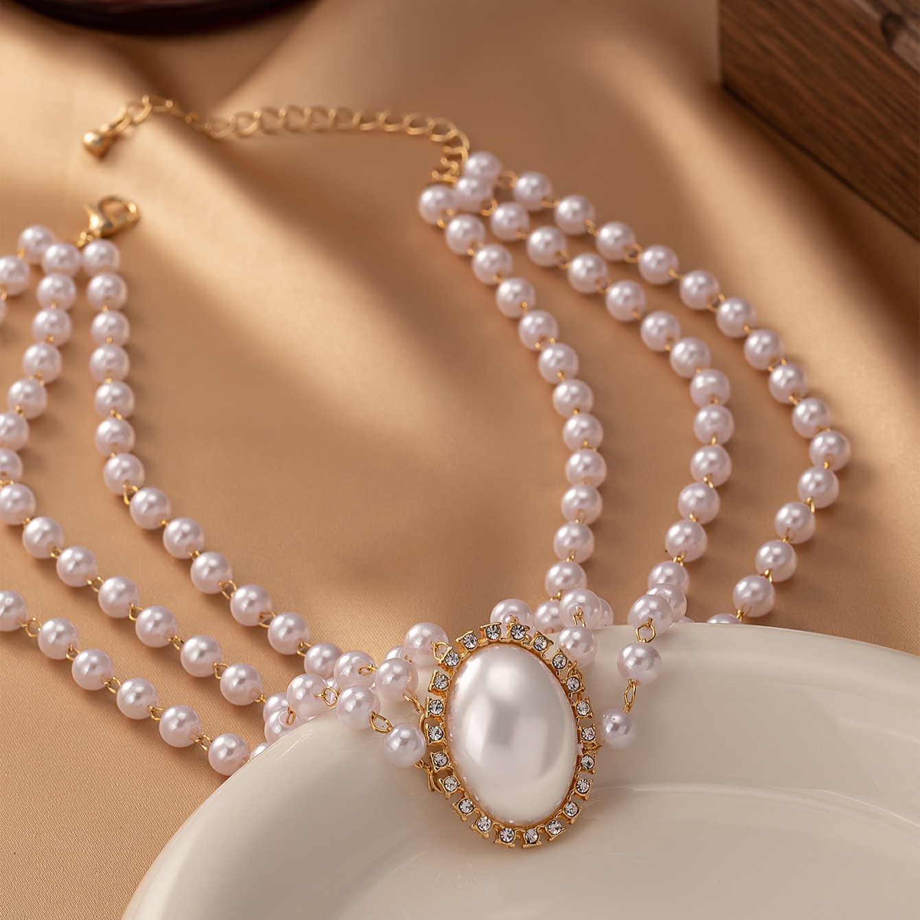 elegant vintage multi strand pearl necklace glass crystal - Temu