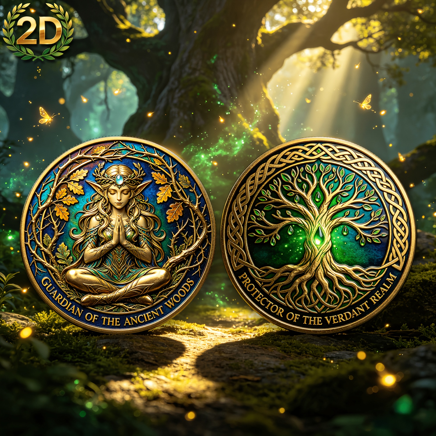 TEMU 1pc, 2d, Forest Elf Goddess & Tree Of Life Commemorative Coin, Guardian Of Ancient Woods Art Challenge Coin, Creative Holiday Gift For Fantasy