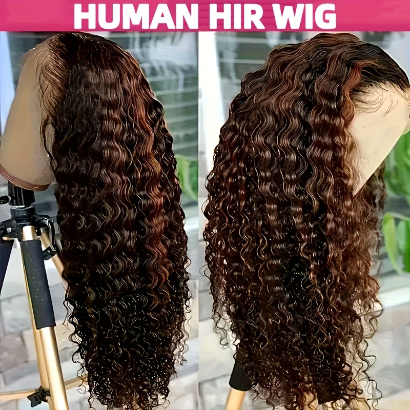 TEMU [halloween ] Ombre Highlight Deep Wave Lace Front Wig Human Hair 1b/30 Honey Blonde 5x5 Lace Wig (1b/30 Highlight Wig) Suitable For Events Festival