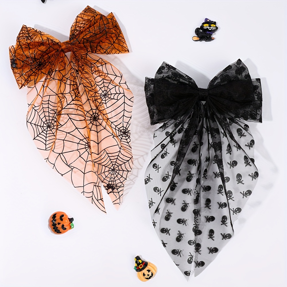 

Vintage Fabric Bow Hair Clip With Spider Web And Print – Elegant Halloween Hair Accessory For Women, Single Horror Themed Color Matching Barrette, Ideal For , Suitable For 14+