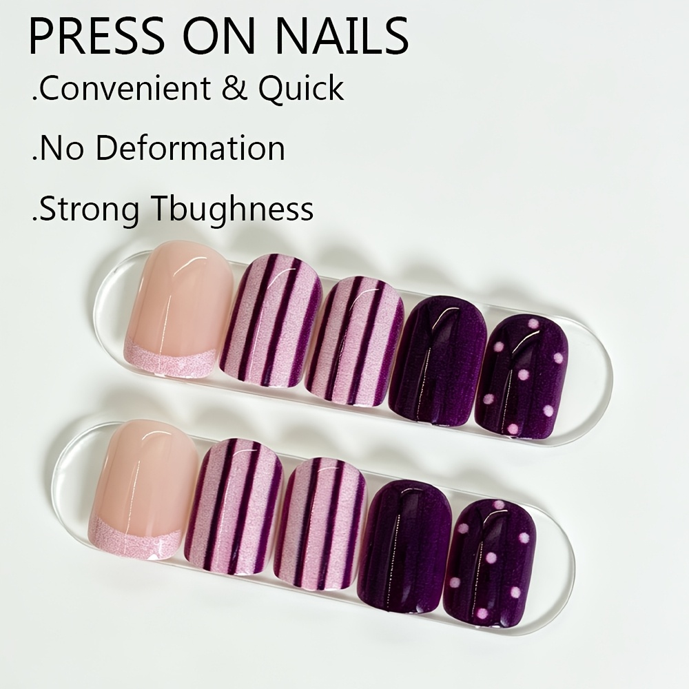 TEMU 24pcs Oval False Nail Patches - Designs Include Easy And Polka Dots. This Full-coverage Artificial Nail Set Is Suitable For Women And. Press-on