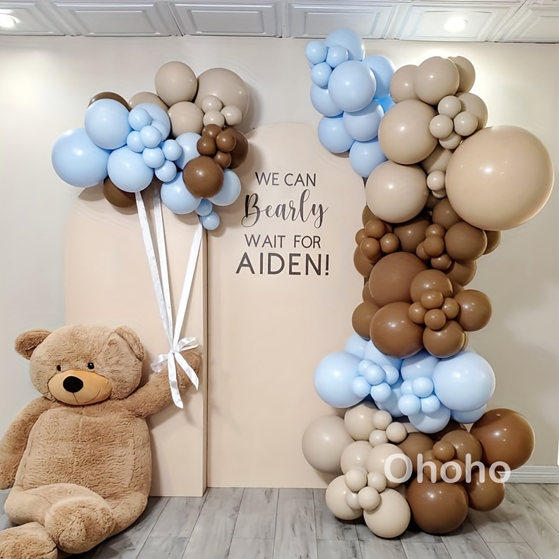 

131pcs Beige, Coffee Brown, And Blue Balloon Garland Arch Kit For Weddings, Birthdays, Baby Showers, Baptism, And Christenings - Emulsion Balloons For 14+ Age Group, No Electricity Needed.