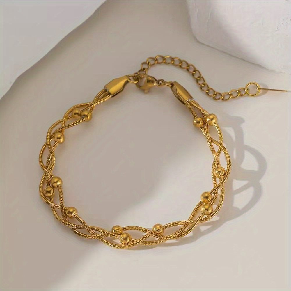 1pc Stainless Steel Beads Wound Chain Bracelet for Women Charm Metal 18K Gold Plated Trendy Wrist Chain Unique Design Jewelry