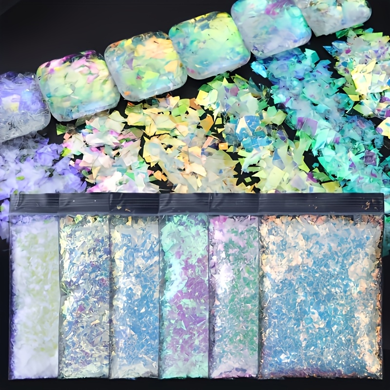 TEMU 30 Grams/ 6 Bags Of Shimmering Chunky Glitter Flakes - Holographic Epoxy Resin Glitter In Soft Pastel And (pink, Blue, Turquoise, Green, Purple,