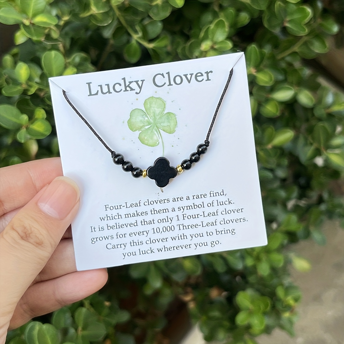 TEMU 1pc Natural Bead Woven Bracelet With Clover Shape Beads - Vintage Root Chakra Handmade Wristband For Grounding Protection, Focus & , Unisex