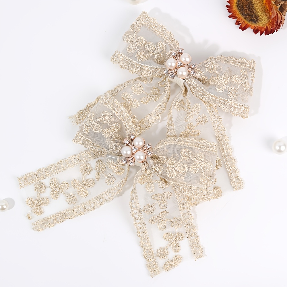 E-shop 2 Stück Elegante Spitzen-Schleifen-Haarspangen - Blush Hochzeit, Ball, Party Haarnadeln für Zöpfe, Dutts, Pferdeschwänze - Leicht für alle