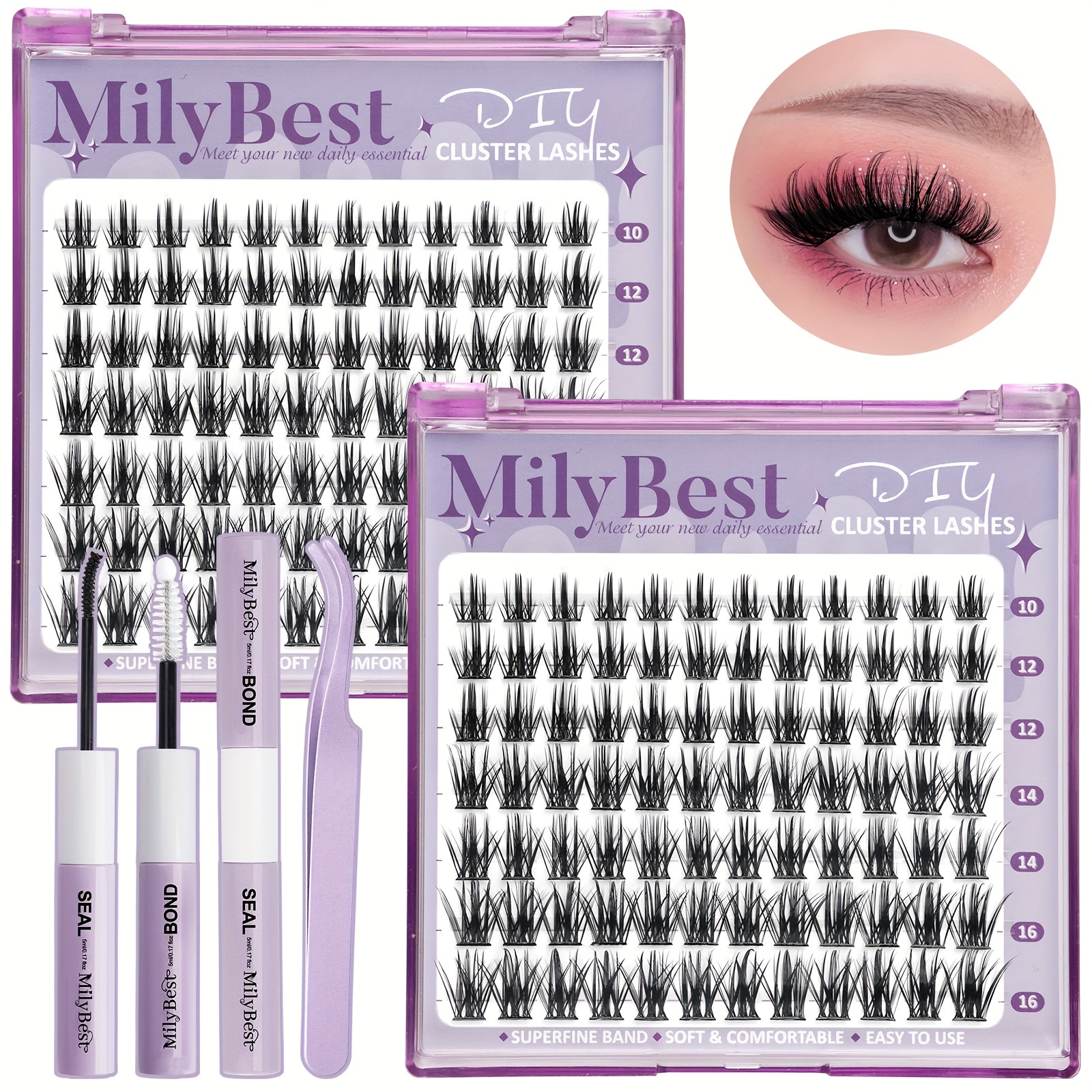 

Lash Extension Kit 168 Pcs (2 Set) Clusters With 2 Tweezers 2bond And 2 C D Curly Eyelash Extensions 10-16 Mm Naturales