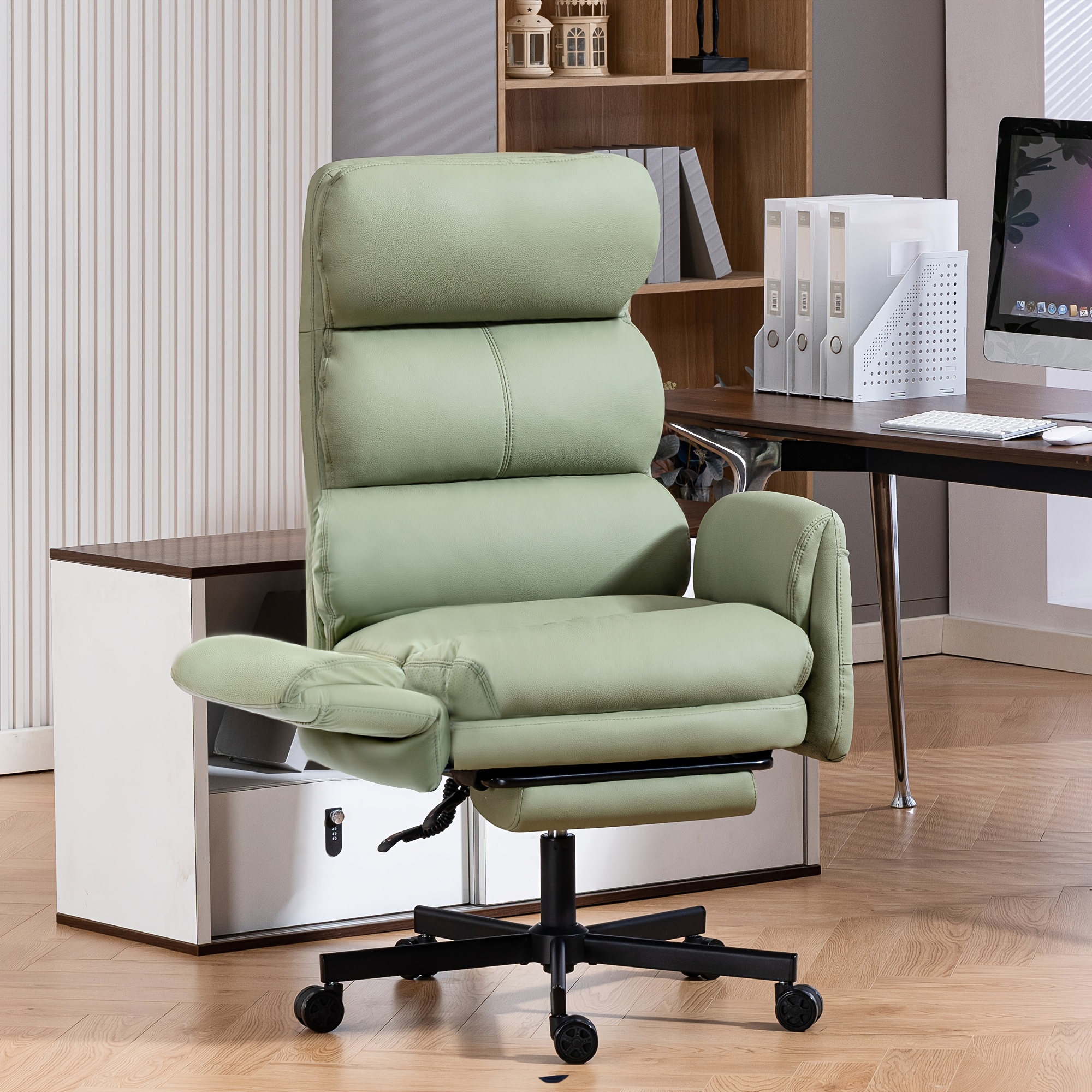 Ergonomic Reclining Office Chair With Footrest - Cat Scratch Resistant, 500 Lbs Weight Capacity, Adjustable Headrest & Foldable Armrest, Thick Foam Padding For Home/office/gaming