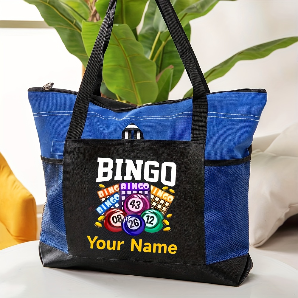 TEMU 1pc Simple And Stylish Polyester Single-shoulder Large-capacity Tote Bag For Women, Customizable Pattern, Bingo Print, Korean Style, Style,