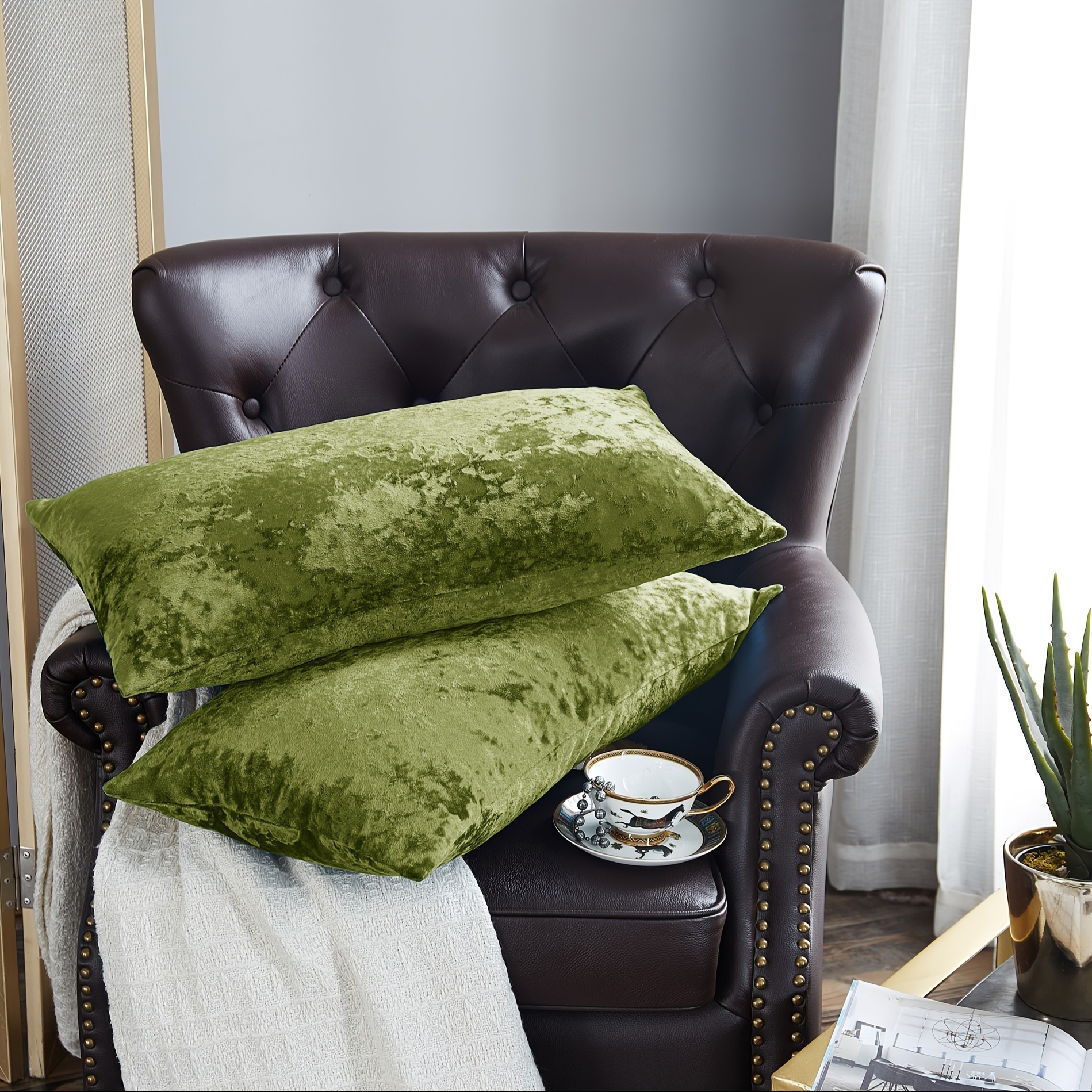 2pcs crushed velvet fuzzy soft decorative throw pillow covers set with double sided no insert stylish cushion cover for sofa couch chair living room bedroom decor Product details 1