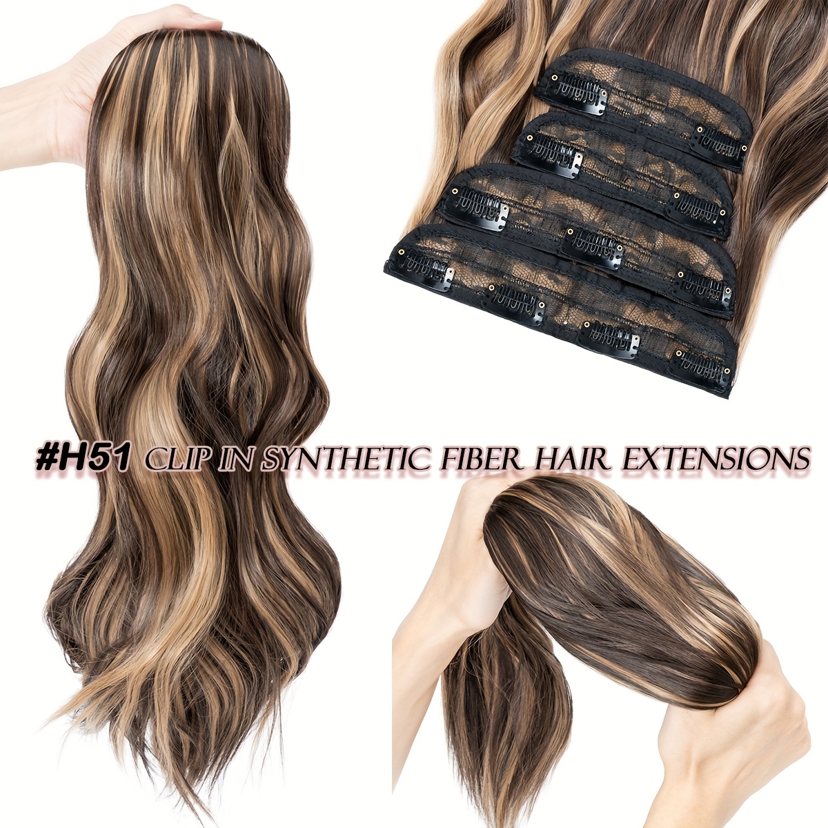 clip in hair extensions synthetic   22 inch 185g 4pcs 11clips clip in synthetic hair coloured   long     hairpieces for women use for daily party wedding   to add volumn to show your beauty details 0