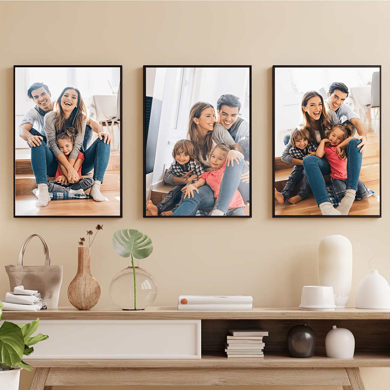 TEMU 2d Flat, Frameless Personalized Photo 3-piece Set With Bordered Wall Art, Suitable /group Photos, Personal Portraits, Travel Memories, Etc.,
