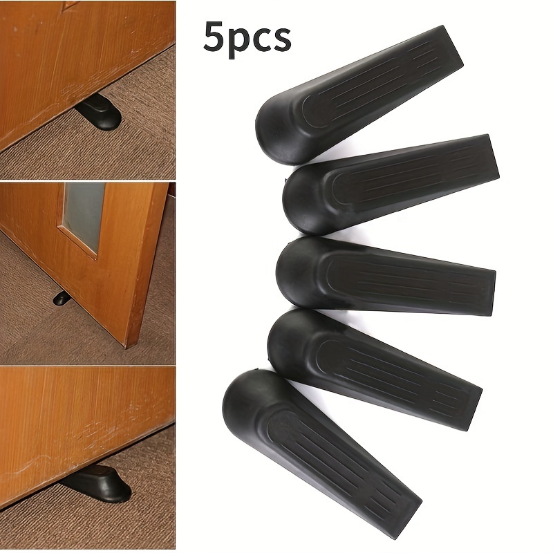 

5-pack Black Plastic Door Stops, Doorstop Wedges For Home And Office Use