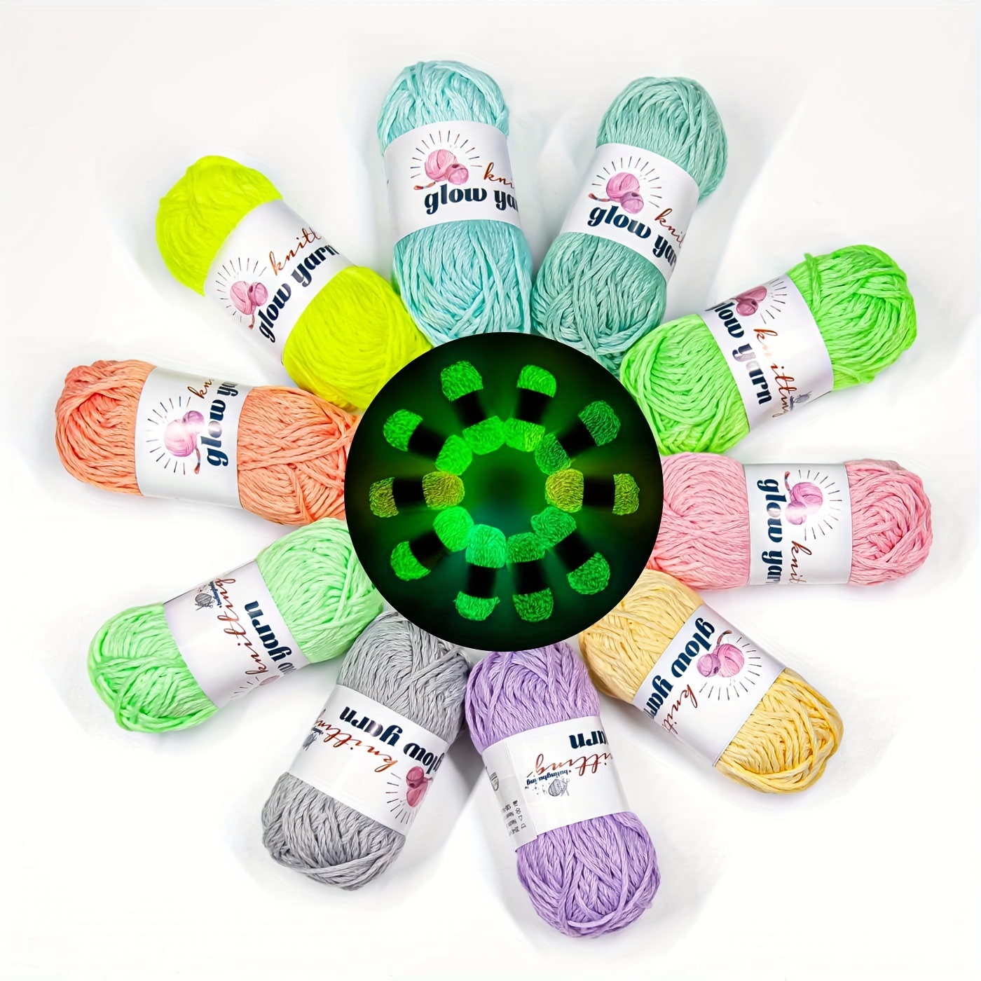 TEMU 10pcs Glow In The Dark Yarn - Glow Under Uv/blacklight Suitable For Crochet Knitting Diy Crafts, Glow-themed Amigurumi & -the-dark Wall Hangings