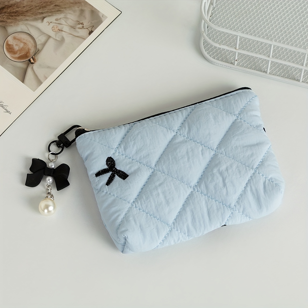 TEMU New Embroidered Bow-shaped Mini Bag Featuring A Sweet Rhombus Pattern, Combining With A Sense Of Quality. Easily Holds Small Items Like And