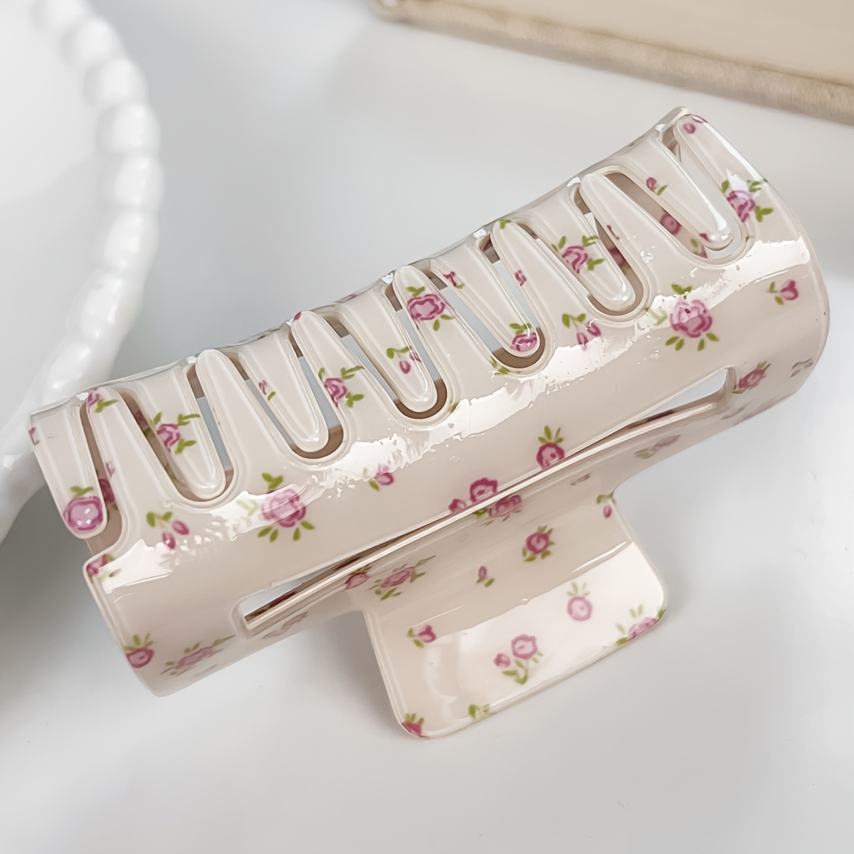 Cream White Rose Floral Hair Claw Clip, Strong Hold