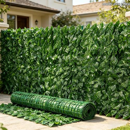 2pcs set total length 82 inches artificial green plant leaf fence weather resistant plastic material outdoor privacy decorative wall block realistic non fading leaves decoration for courtyards and