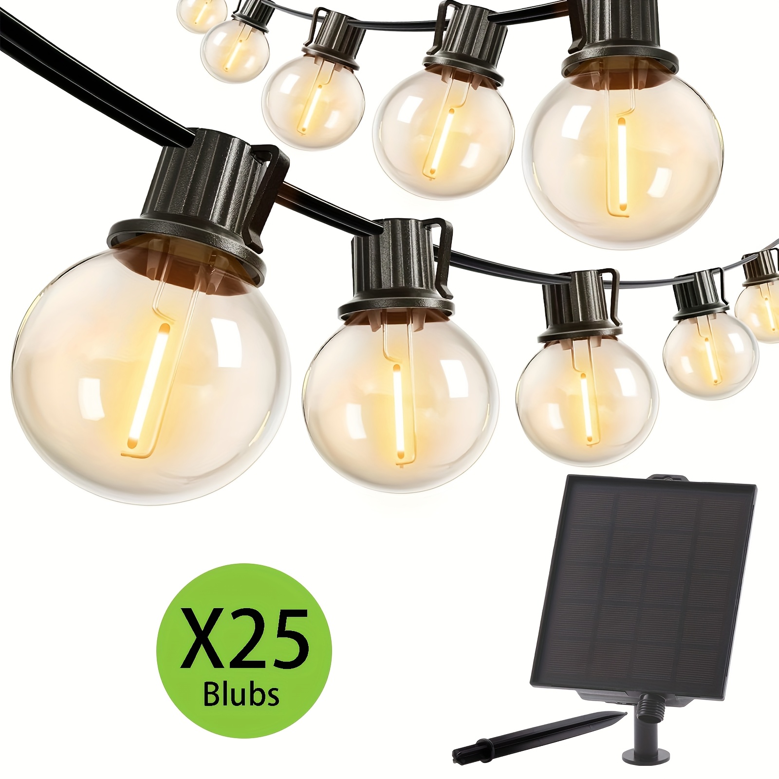 TEMU 15m Solar String Lights Outdoor, G40 Solar Powered String Lights Outdoor With 25 Leds Shatterproof Waterproof Bulbs, 2700k Patio Lights Solar