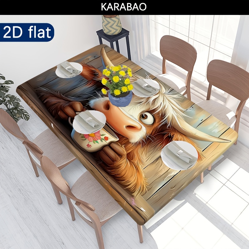 TEMU 1pc, Outdoor Use - Design Tablecloth, Cute Cow Cozy Print, Suitable For Outdoor Dining Tables, Coffee Tables, And Kitchens, Adds Home Aesthetic,