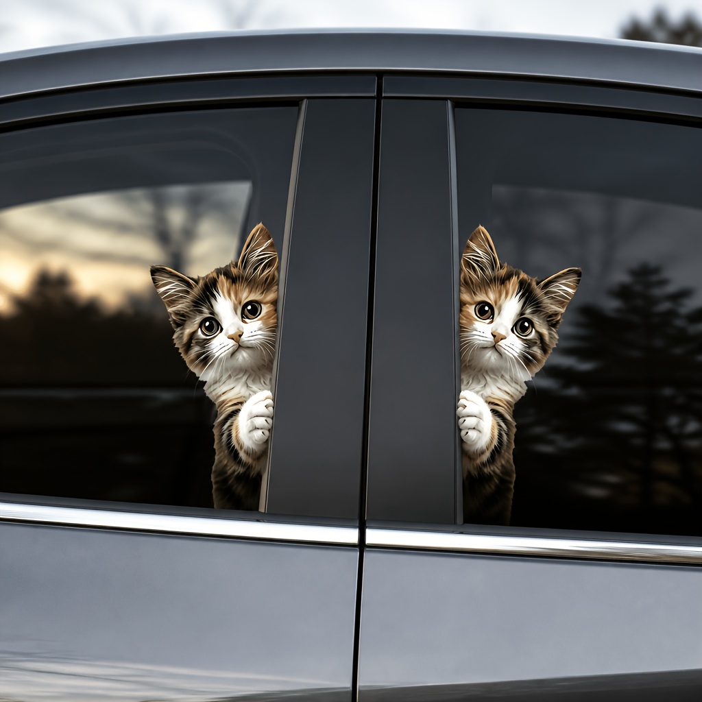 TEMU 4pcs Kitten Peek-a-boo Stickers, Cute Tabby Glass Decals, Self-adhesive Decorative Stickers, Suitable For Windows, Cars, Trucks, Doors, Toilets,