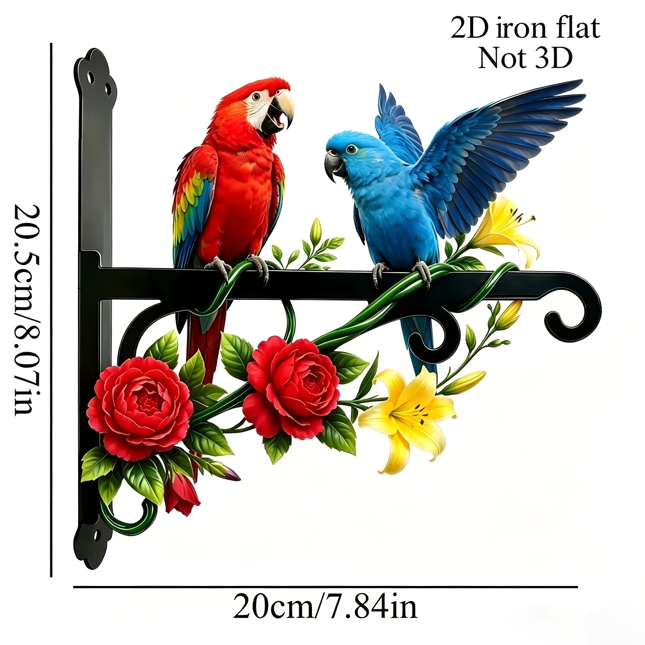TEMU [2d Flat] 1pc Metal Parrot Themed Wall Decor With Hook Hanger, Vibrant Colored Flower Basket Hanger, Rust-proof And Sun-resistant, Perfect For