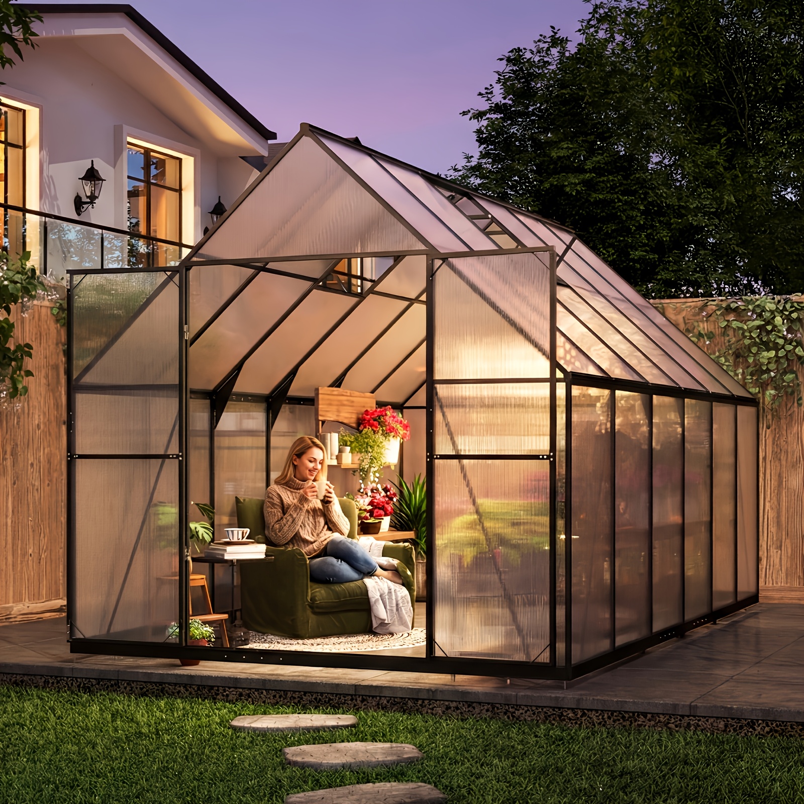 nordivale 12x8ft 6x4ft heavy duty portable walk in greenhouse with vented roof windproof frame outdoor garden house suitable for winter quick assembly polycarbonate panels for gardening poolside balcony use garden houses