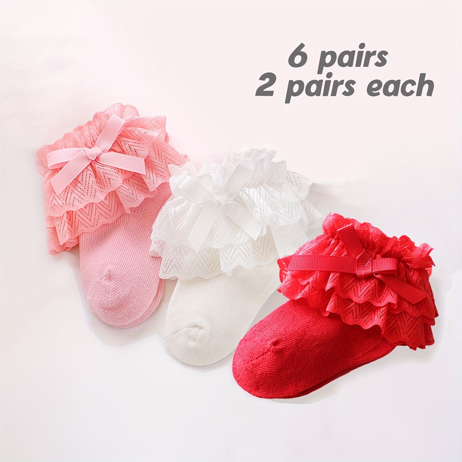 

6 Pairs Of 's Socks Double-layer Bow Cute Lace Socks Socks Lace Girls Princess Socks Spring Autumn Winter 's Socks