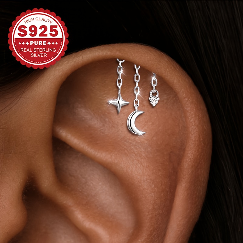 Women's S925 Tassel Star and Moon Ear Cuff Stud