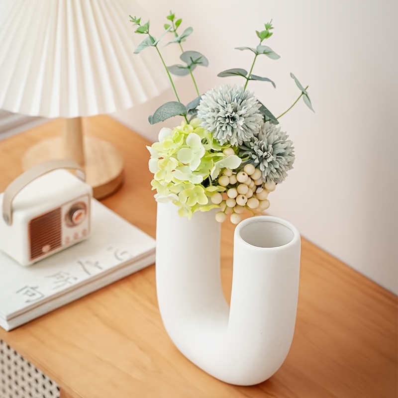 1pc modern ceramic u shaped vase black white 2 compartment