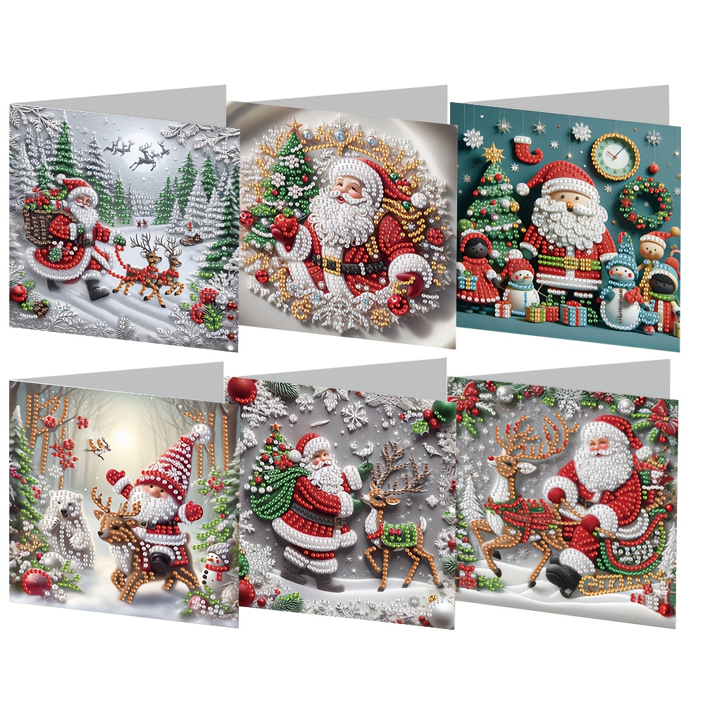 TEMU Set Of 6 Christmas Diamond Painting Greeting Cards - | Ideal Gift For Family, , And Seniors | Handmade Craft | Dimensions: 11.81x5.91 Inches