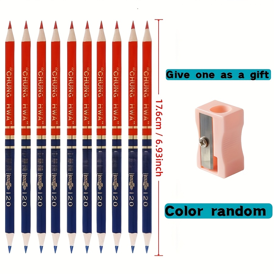 Image of 10 + (random Color Of Pencil Sharpener) - Red And Blue Pencils, Double Headed Drawing, Daily Writing Colored Lead, Nurse Laboratory Marking Drawing, Woodworking Pencils