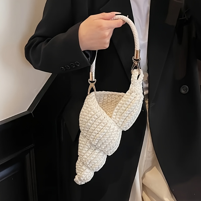 [Handwoven Seashell Crochet] Lightweight Polyester Handwoven Seashell Crochet Handbag | Detachable Adjustable Strap, Summer Vacation Women's, Casual Open Design Beach Bag