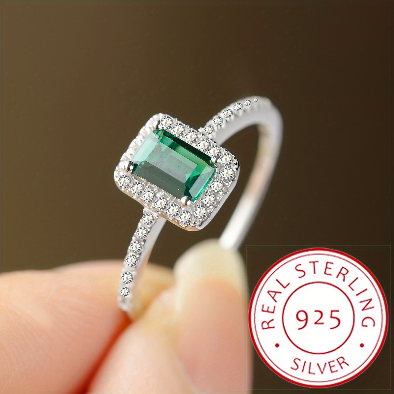 Women's 925 Sterling Silver Geometric Rectangle Ring, April Birthstone