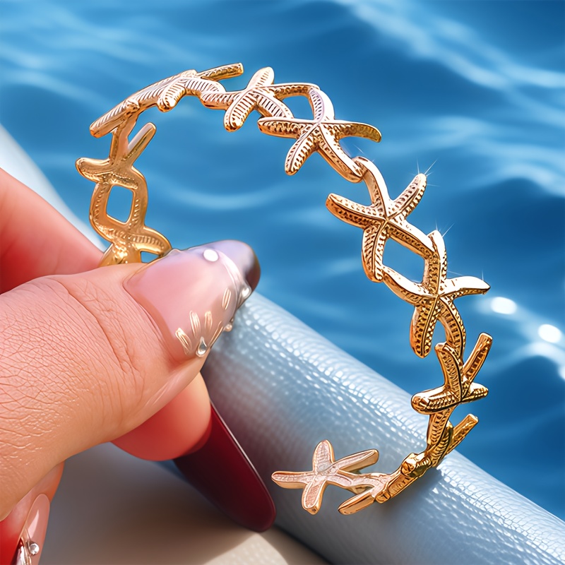 A 304 304 Stainless Steel 18k Gold Plated-plated Starfish Wave Many Fish Shaped Bangle Bangle Bracelet Fashion Exaggerated Open Adjustable Hydraulic Bangle Bangle Bracelet