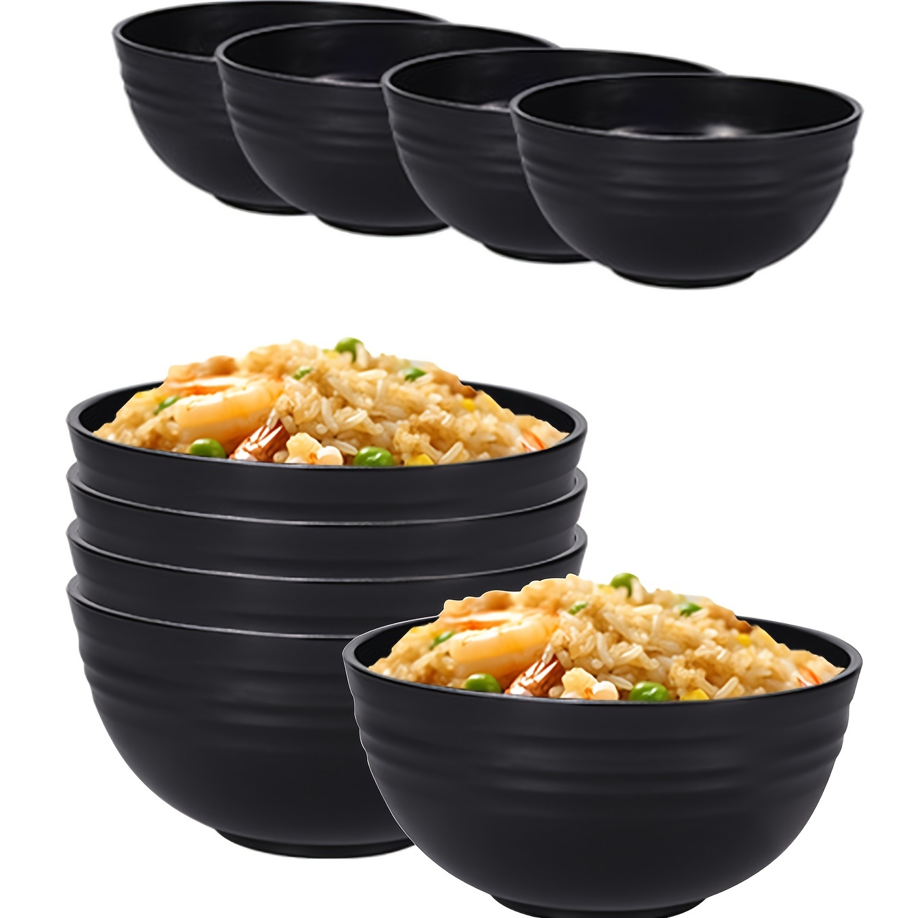 

6-piece Black Pp Plastic Bowls, 5.8" X 2.8" - Thick, Shatterproof & Heat-resistant For Outdoor Dining